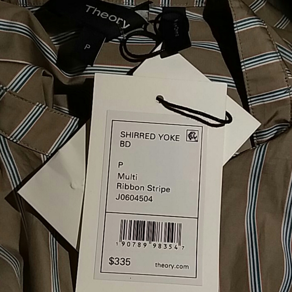 Theory 'Shirred Yoke BD Multi Ribbon Striped' Shirt button down Cotton PSm nwt - Picture 2 of 11